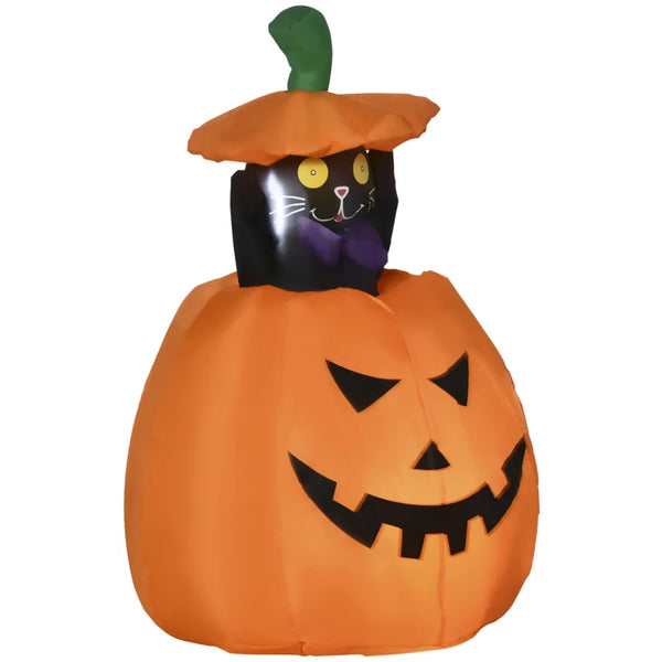 4ft Inflatable Halloween Pumpkin with Lifting Cat, Outdoor LED Display - Orange