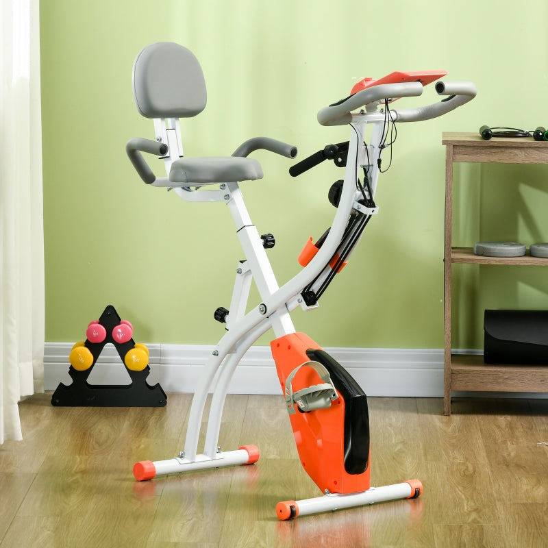 Orange Foldable Recumbent Exercise Bike with 8-Level Magnetic Resistance
