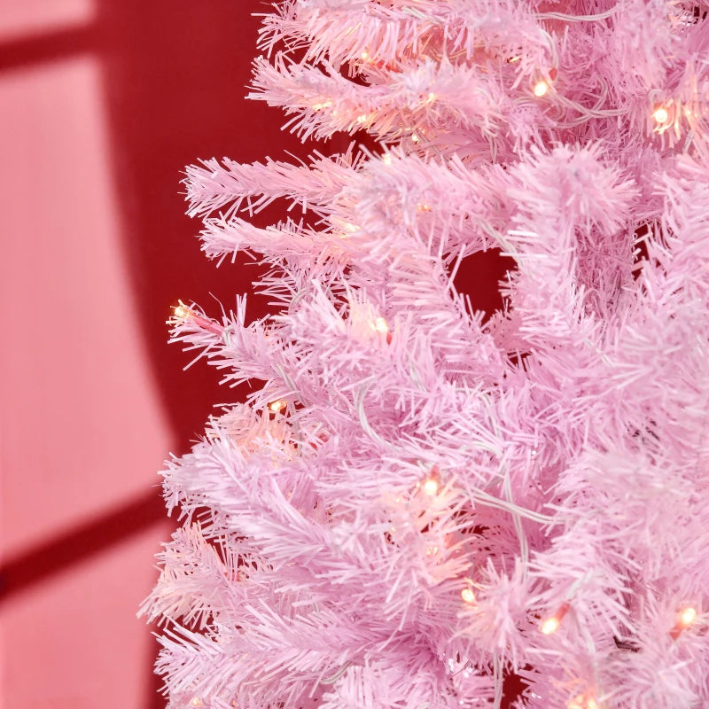 5FT Pink Prelit Pencil Slim Christmas Tree, 250 Warm White LED Lights, 408 Tips