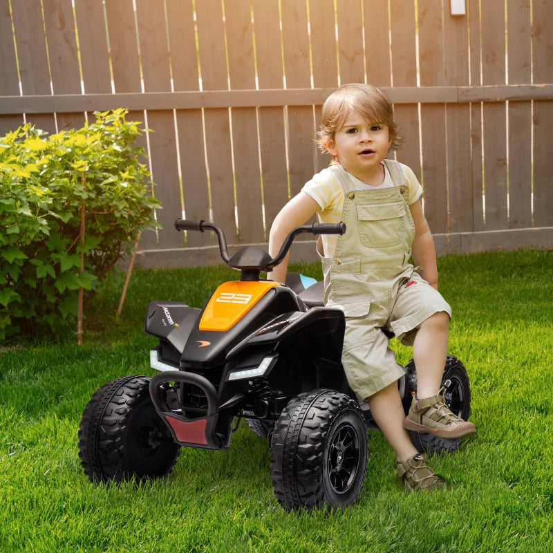 12V Black Quad Bike for Kids, Music, Headlights, MP3, Suspension Wheels - Ages 3-8