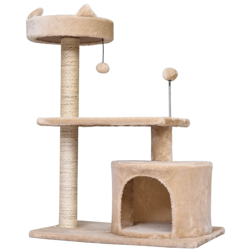 Beige Cat Tree Condo with Scratching Post and Perch - 60x40x81 cm