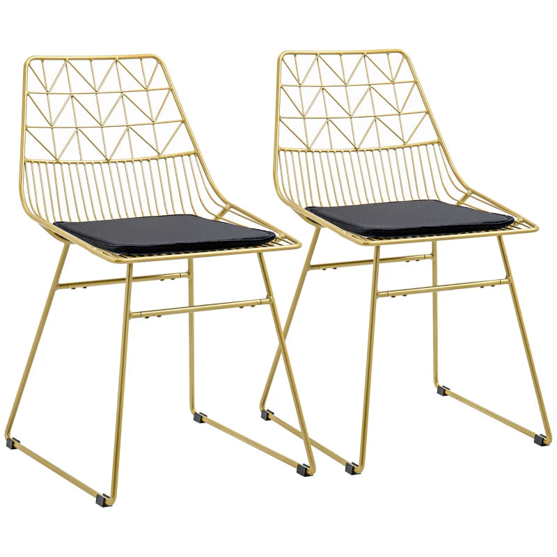 Gold Metal Dining Chairs Set of 2 with Velvet Cushion