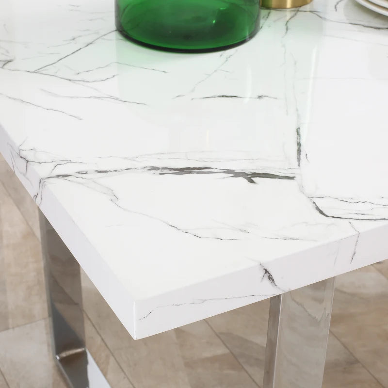 White Marble Effect Dining Table for 6-8 People - 160 cm