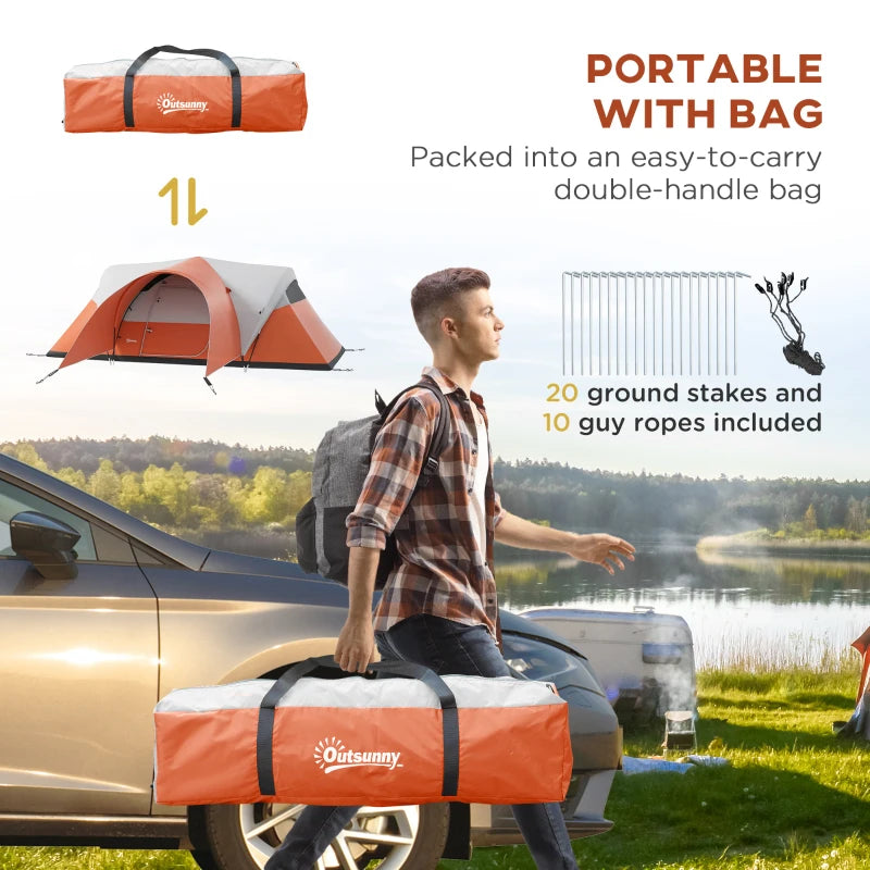 Orange 6-Person Waterproof Camping Tent with Porch and Groundsheet