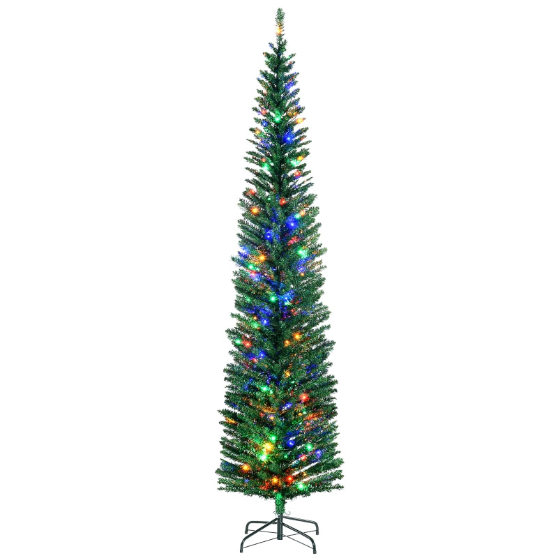 7.5' Pre-lit Christmas Tree with Colourful LED Lights, Pencil Shape, Steel Base