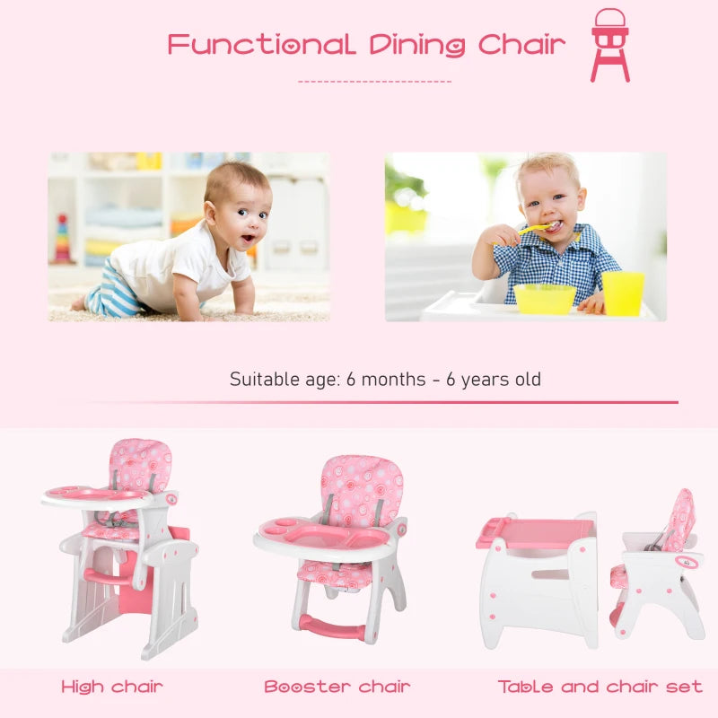 3-in-1 Pink Baby Booster High Chair