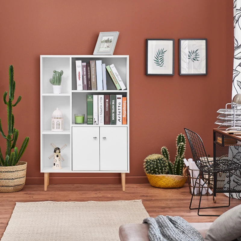 White Wooden Bookcase Storage Cabinet with Doors