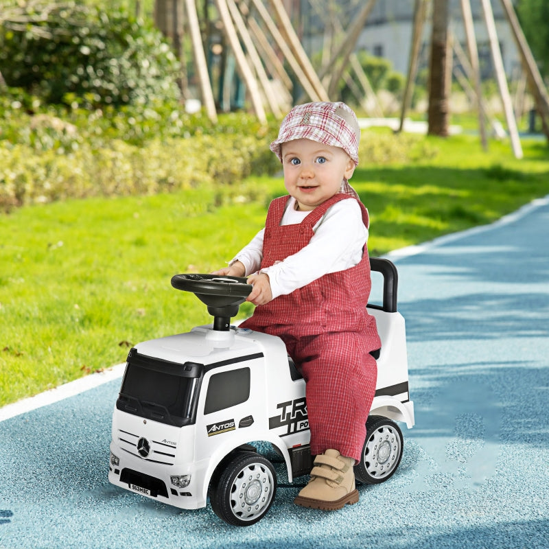 White 3-in-1 Kids Ride-On Mercedes Truck with Storage Handle