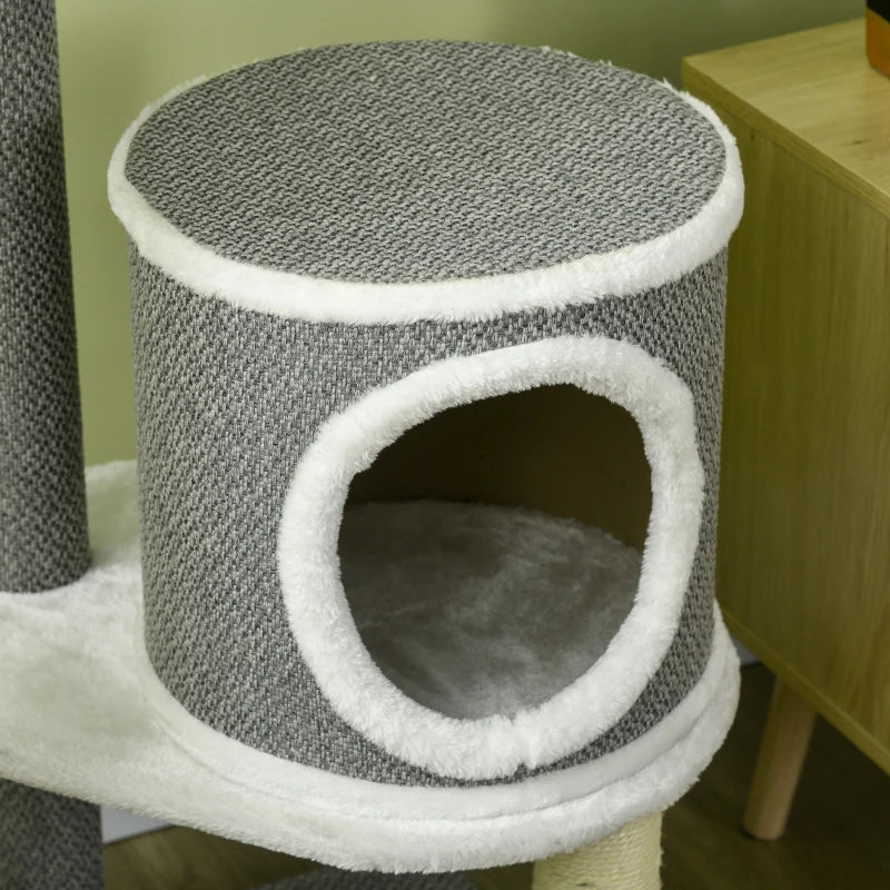 Cat Climbing Tower with Scratching Posts, Multi-level Cat Tree, 124cm - Grey