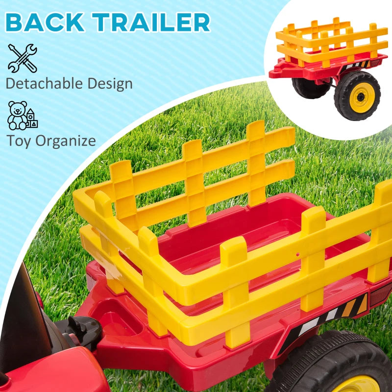 Red Electric Ride-On Tractor with Trailer & Remote Control