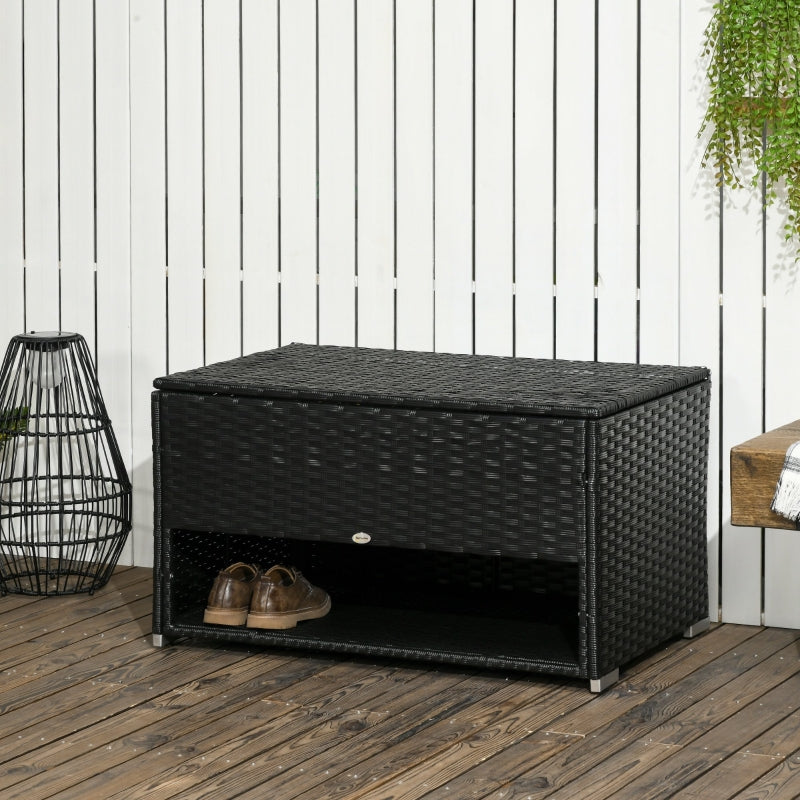 Black Rattan Outdoor Storage Box with Shoe Layer