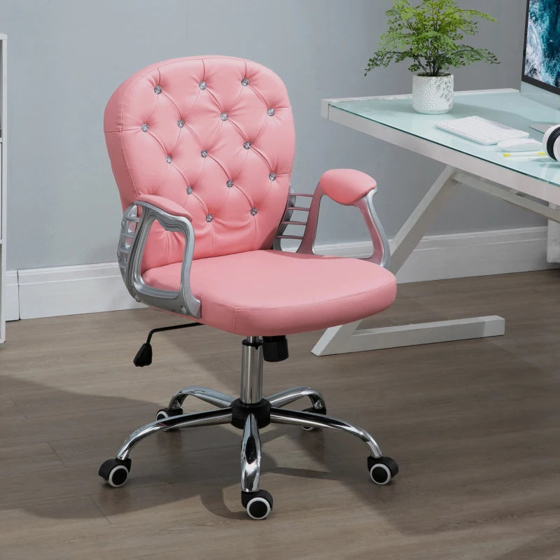 Vinsetto Pink Ergonomic Office Chair with Swivel Base & Castor Wheels