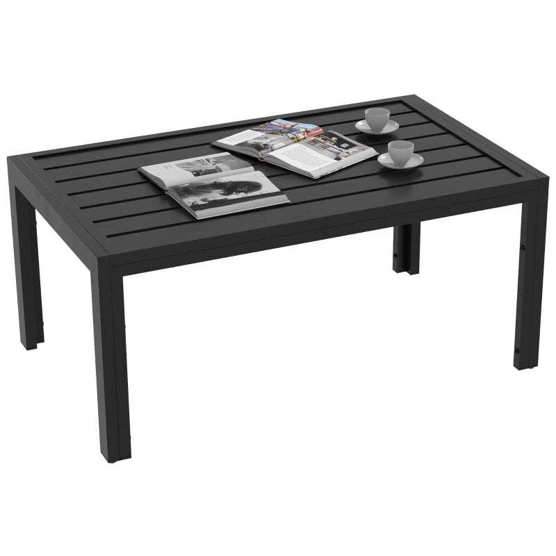 Black Steel Frame Rectangular Outdoor Patio Side Table