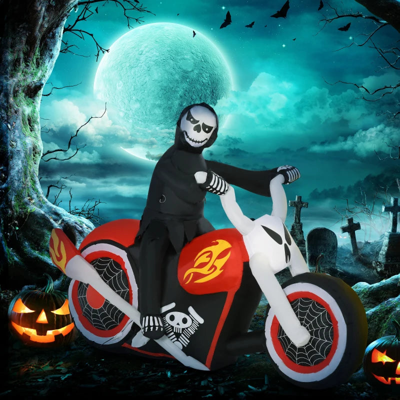 Black Inflatable Grim Reaper Motorcycle Halloween Decoration with LED Lights