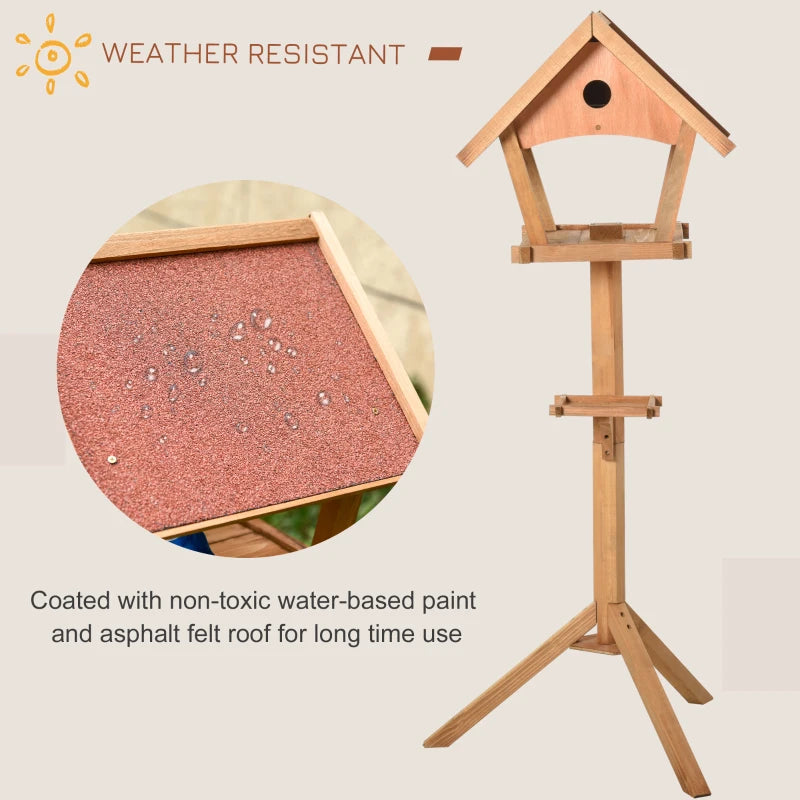 Wooden Garden Bird Feeder Stand, Weather Resistant, 49x45x139cm, Natural