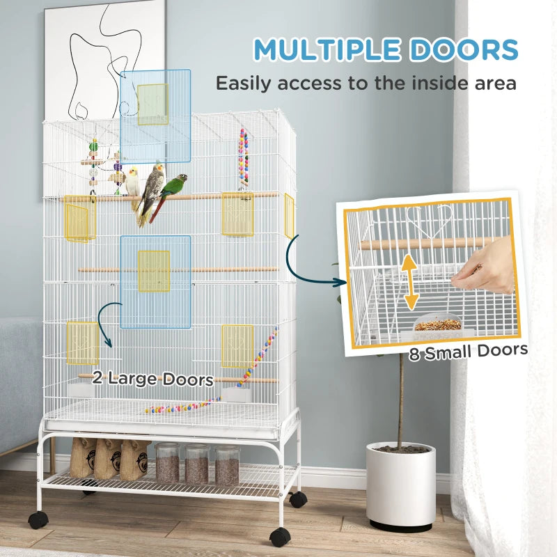 White Bird Cage Set for Canaries & Finches