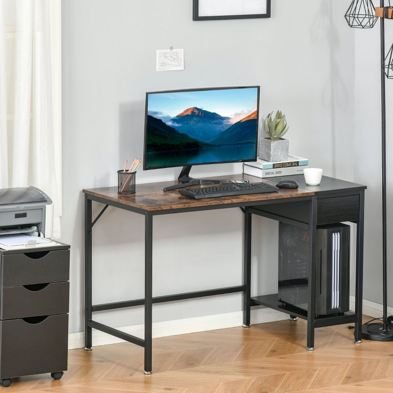 Black Computer Desk with CPU Stand and Drawer, Steel Frame, 120x60x75cm