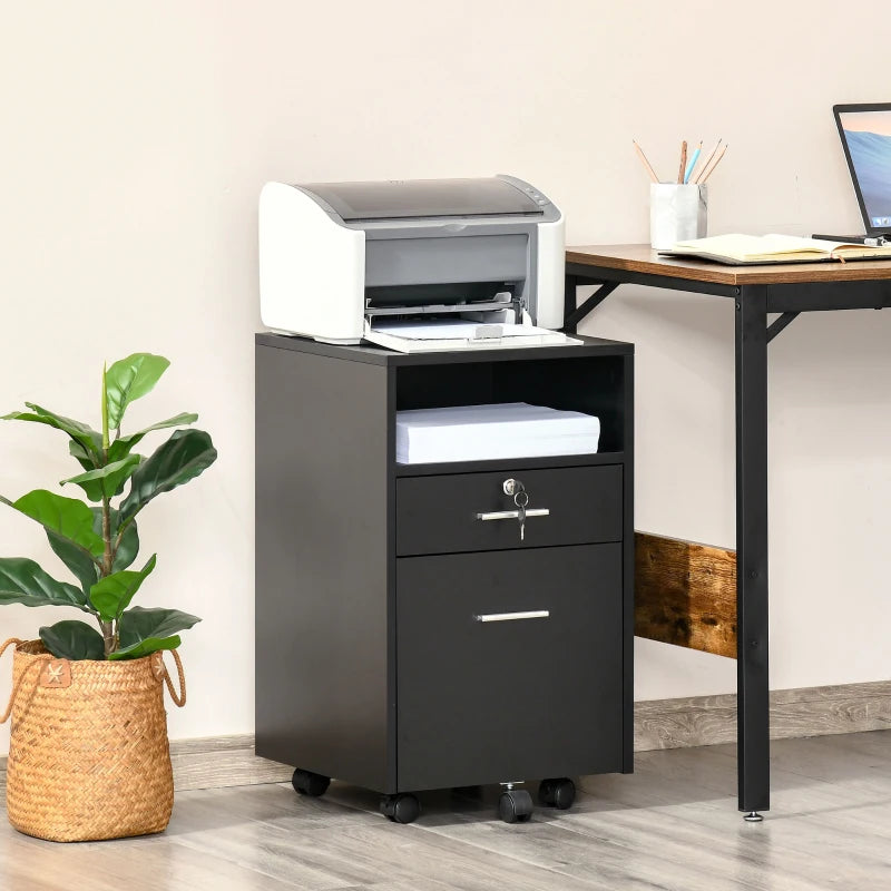 Black 2-Drawer Lockable Filing Cabinet on Wheels