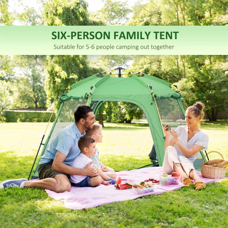 Green 6-Person Pop-Up Camping Tent with Windows and Doors