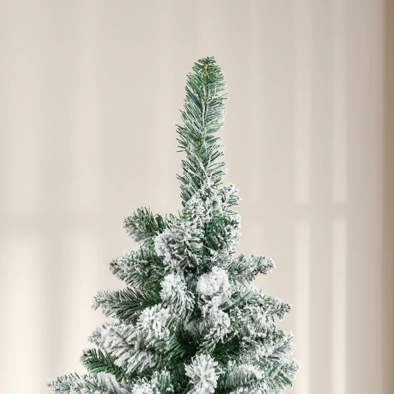 5 Ft Snow Flocked Green Christmas Pencil Tree, Realistic Branches, Auto Open