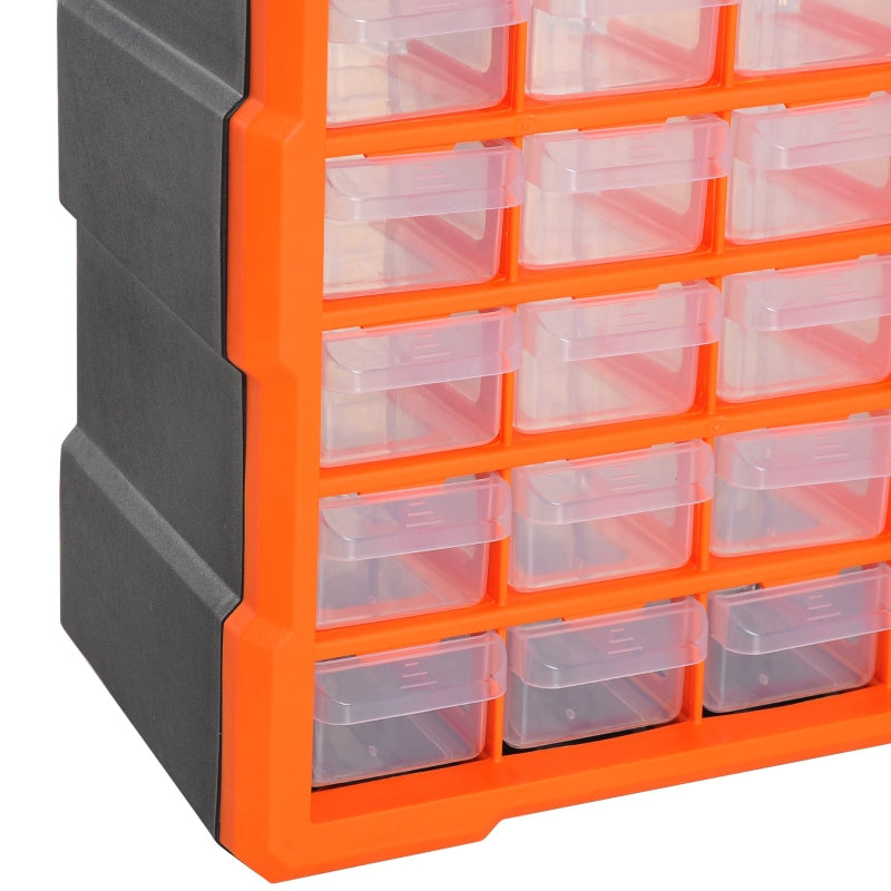 60-Drawer Clear Orange Wall Mount Parts Organizer