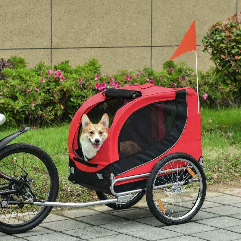 Steel Dog Bike Trailer Pet Carrier for Bicycle - Black/Red