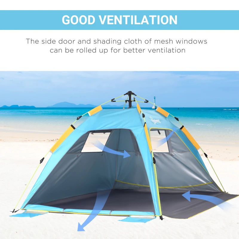 Light Blue 2-Person Pop-up Beach Tent Sun Shelter with Windows and Doors