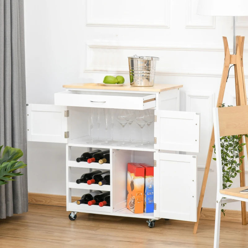 White Kitchen Trolley with Wine Rack and Storage