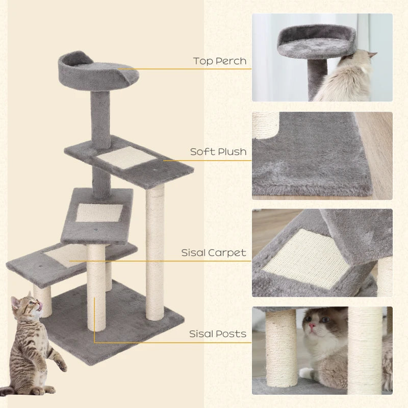 Grey 100cm Cat Tree Climbing Tower Scratching Post