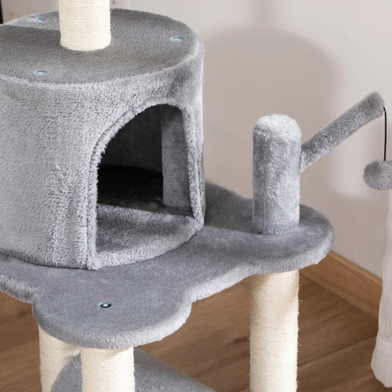 Grey Cat Climbing Tower with Scratching Post and Bed