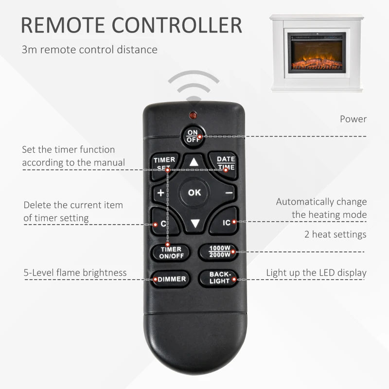 Black Electric Fireplace Heater with Remote Control and LED Flame Effect