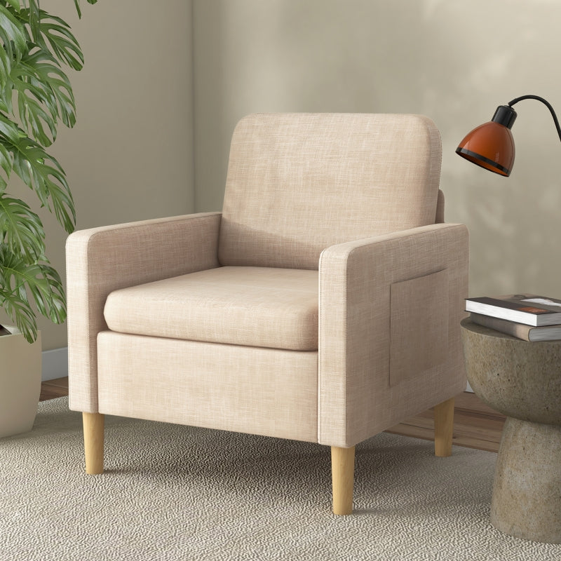 Beige Upholstered Modern Accent Chair for Living Room, Bedroom, Home Office