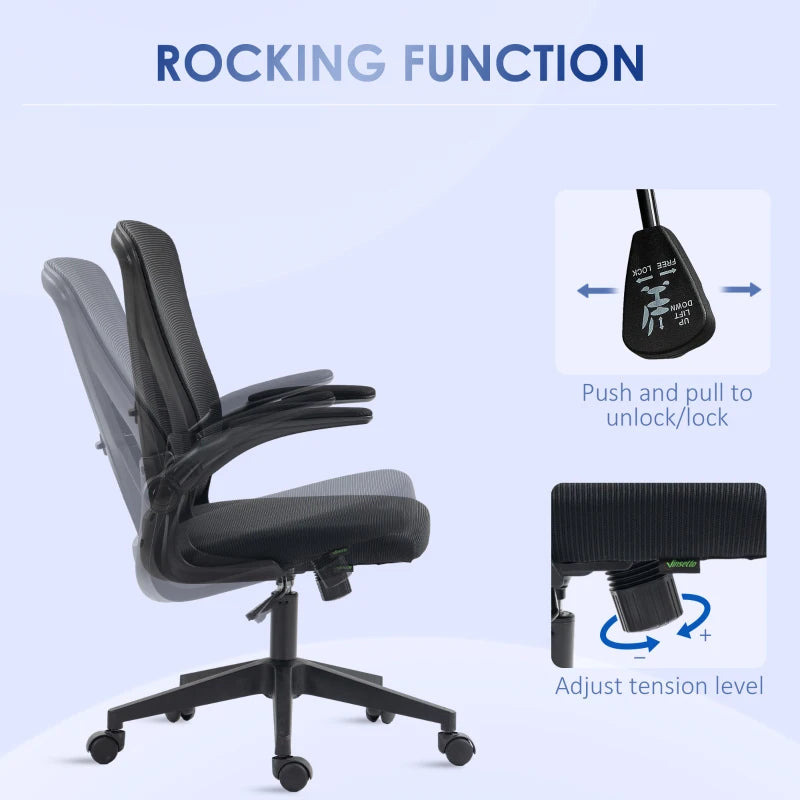 Black Mesh Office Chair with Flip-Up Arms