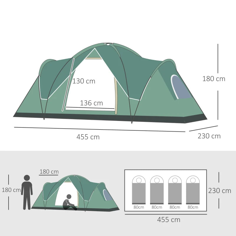 Dark Green 5-6 Person Dome Camping Tent UV Protection Water Resistant