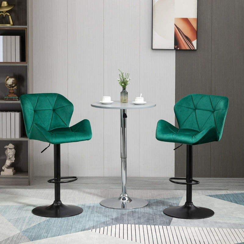 Green Velvet Bar Stools Set of 2 - Metal Frame, Adjustable Height, Swivel