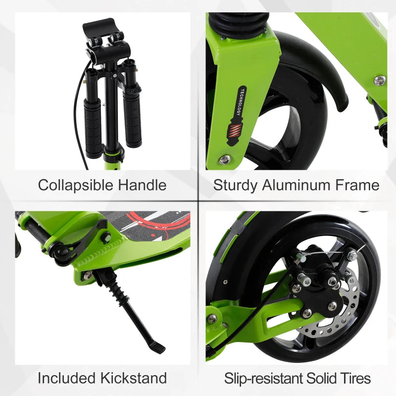 Green Aluminium Folding Kick Scooter with Shock Absorption