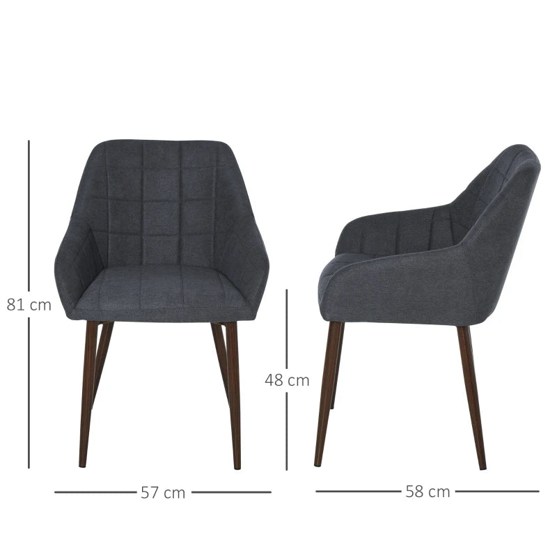 Dark Grey Linen Dining Chair Set with Grid Pattern Cushion
