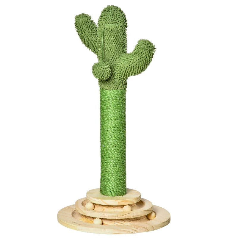 Cat Tree Cactus Scratching Post with Interactive Toys - 32x32x60cm