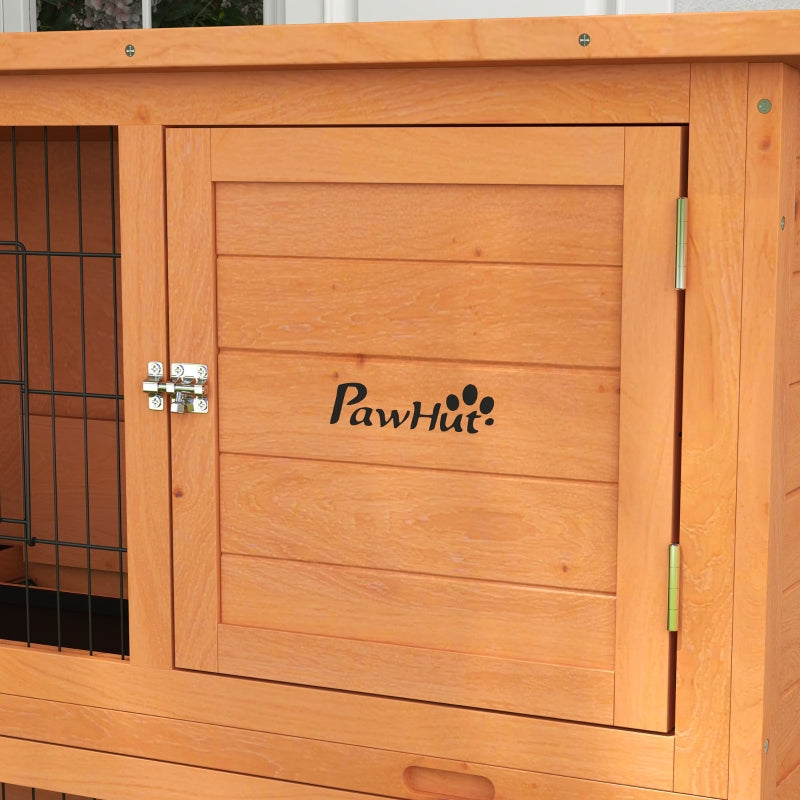 Orange Antiseptic Wood Rabbit Hutch with Run - 92cm