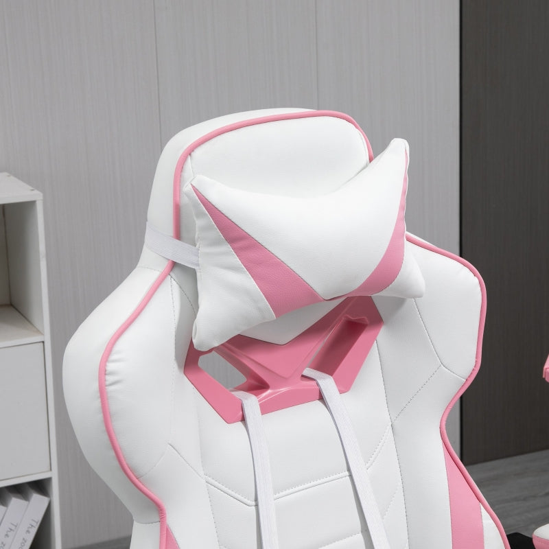 Pink Gaming Chair with Lumbar Support, Footrest, and Headrest