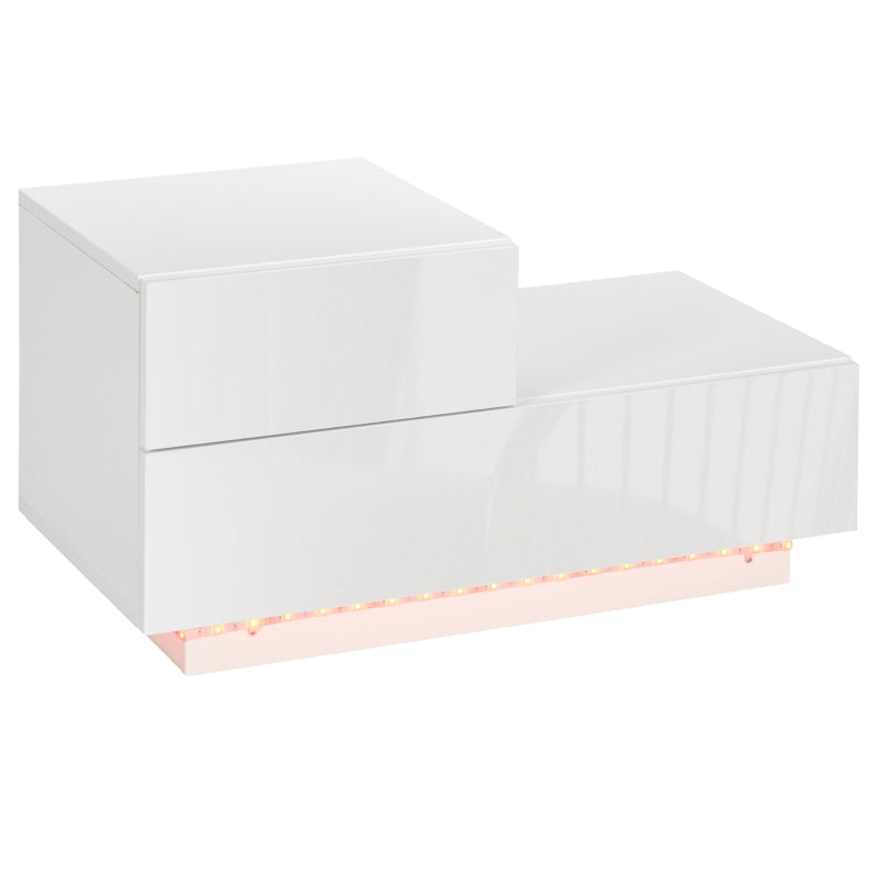 White High Gloss Bedside Table with RGB LED Light and Drawers
