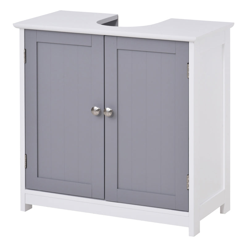 60x60cm Under-Sink Storage Cabinet with Adjustable Shelf - White/Grey