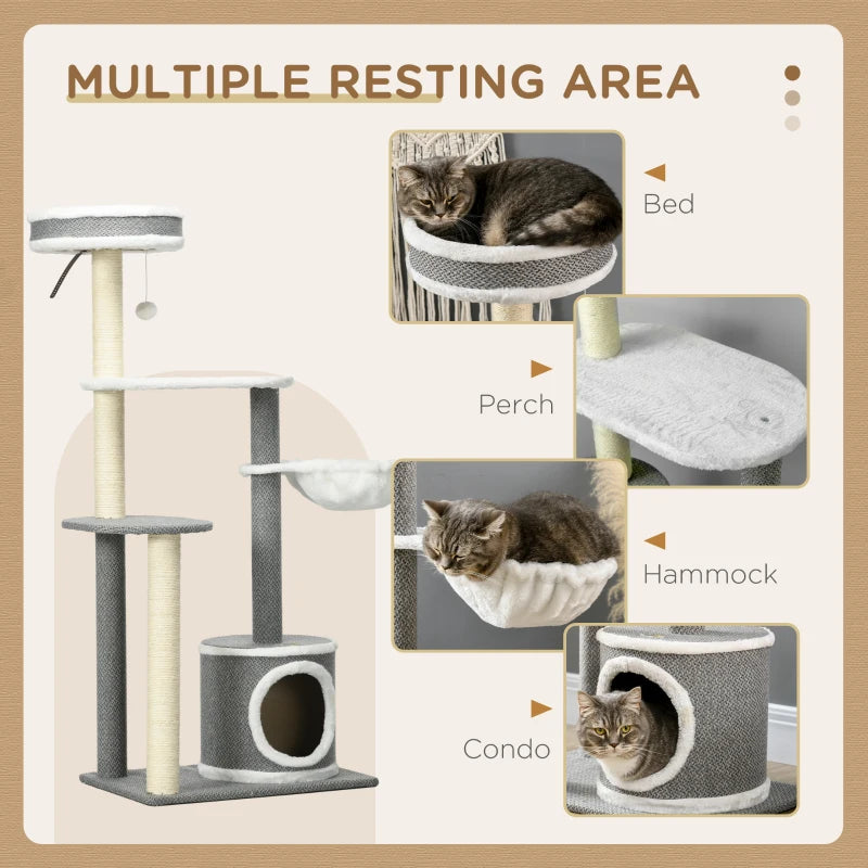 Grey Cat Climbing Tower with Scratching Posts, 132cm