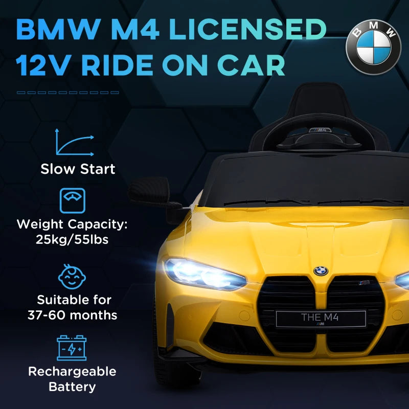 12V Yellow BMW M4 Licensed Kids Car with Remote Control & Music