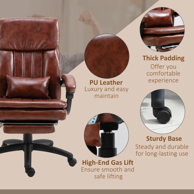Brown Massage Office Chair with Footrest & Reclining Back