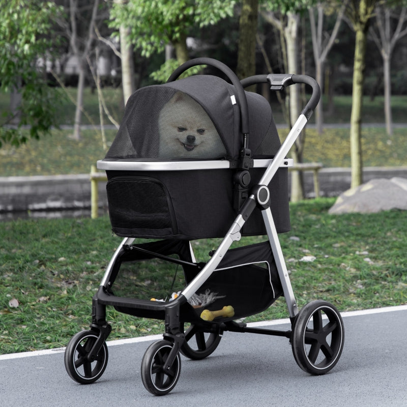 Black 3-in-1 Foldable Pet Stroller with EVA Wheels & Canopy