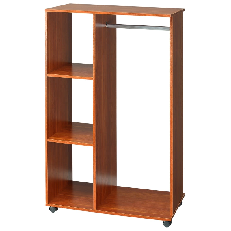 Mobile Walnut Wardrobe with Hanging Rod and Shelves