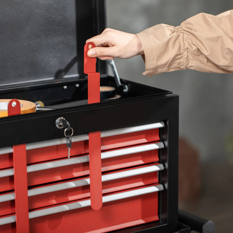 6-Drawer Black and Red Tool Cart with Wheels and Lockable Cabinet