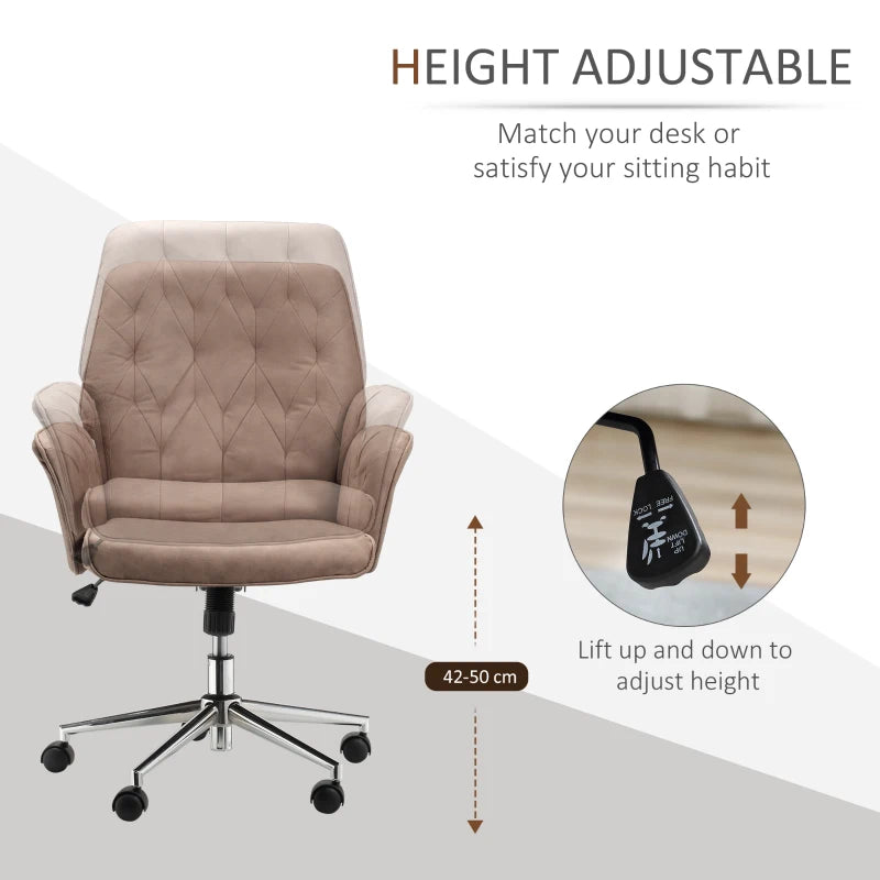 Microfibre Office Swivel Chair, Height Adjustable with Armrest, Coffee