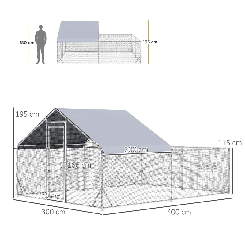 Walk-In Chicken Run with Roof, for Ducks, Chickens, Rabbits - Grey